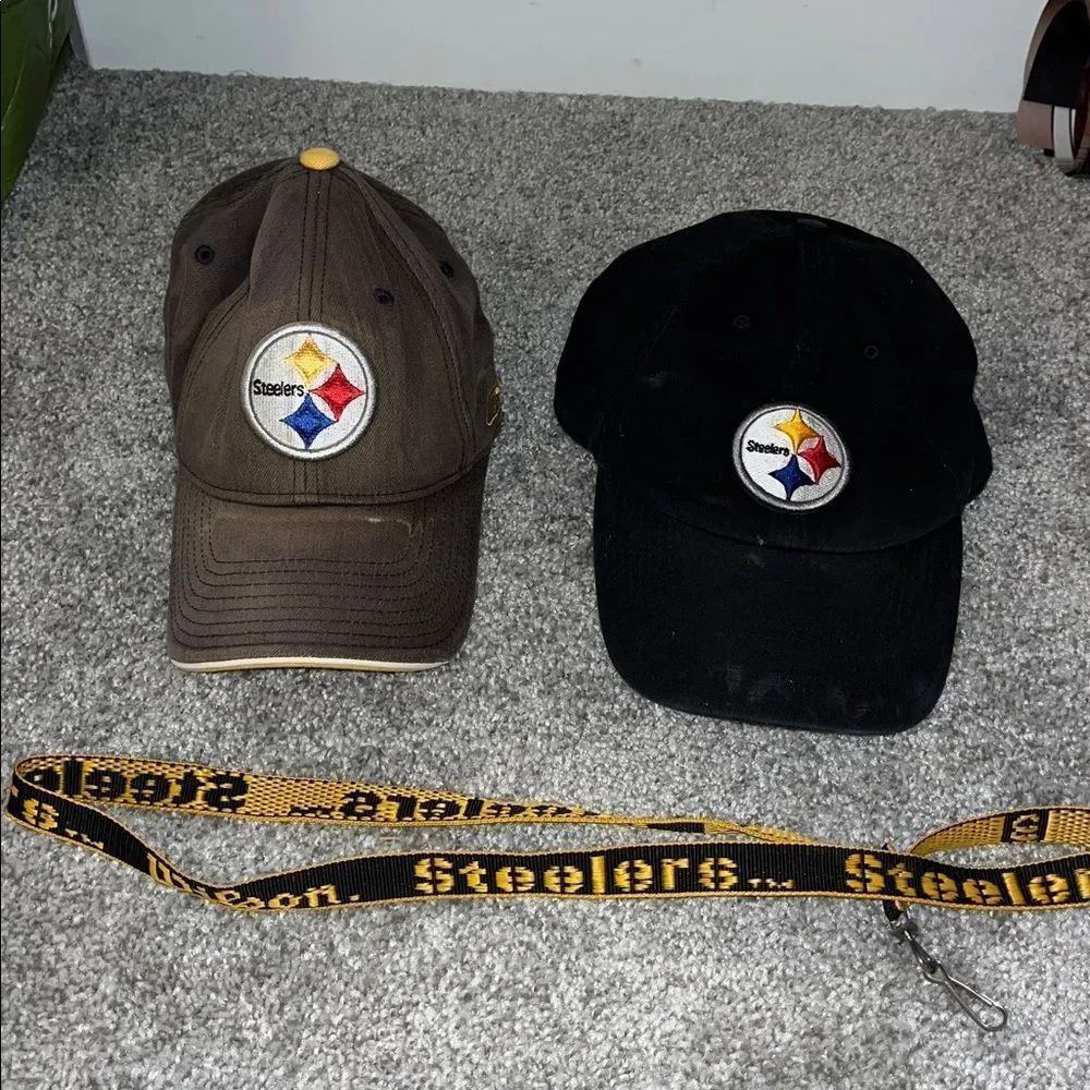 2 old Pittsburgh Steelers Rebook On field & Brand 47 NFL cap hat & lanyard
